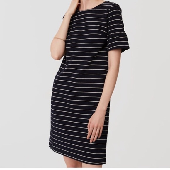 LOFT Dresses & Skirts - LOFT Textured Stripe Bell Sleeve Dress